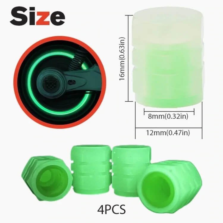 Glow-in-the-Dark Car Tire Valve Cap Set - Durable, Easy-to-Install, No-Tool-Required Accessories for Safe Night Driving - Perfect for Most Vehicle Tires