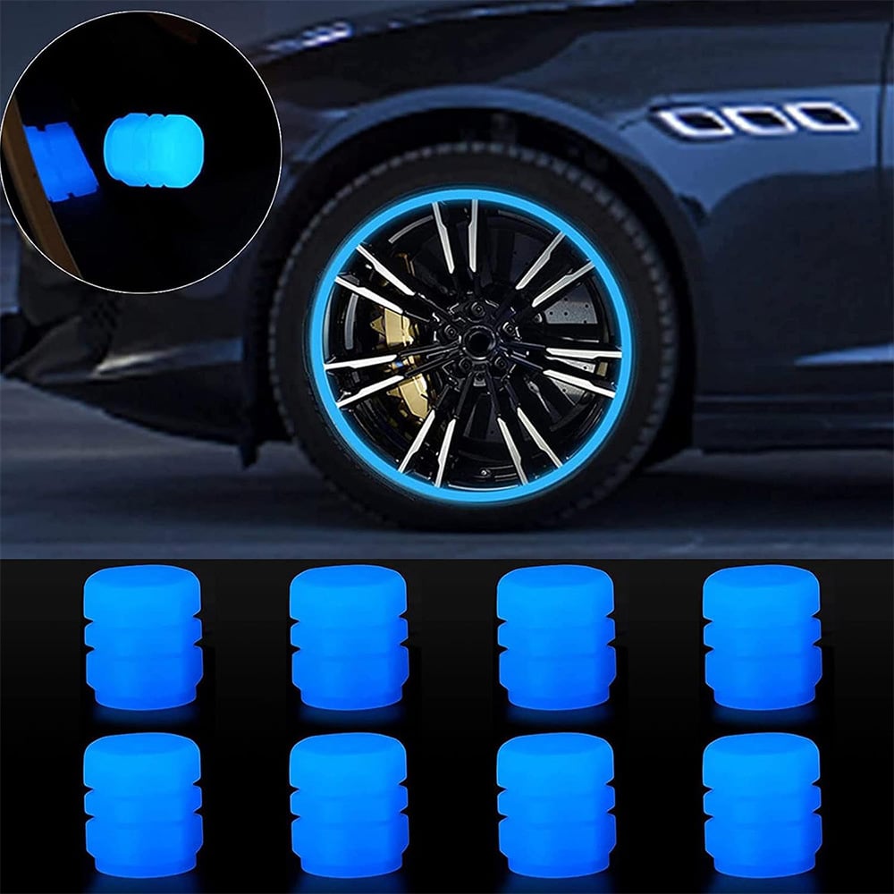 Glow-in-the-Dark Car Tire Valve Cap Set - Durable, Easy-to-Install, No-Tool-Required Accessories for Safe Night Driving - Perfect for Most Vehicle Tires