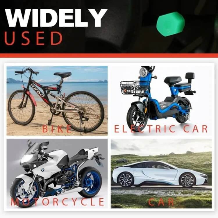 Glow-in-the-Dark Car Tire Valve Cap Set - Durable, Easy-to-Install, No-Tool-Required Accessories for Safe Night Driving - Perfect for Most Vehicle Tires