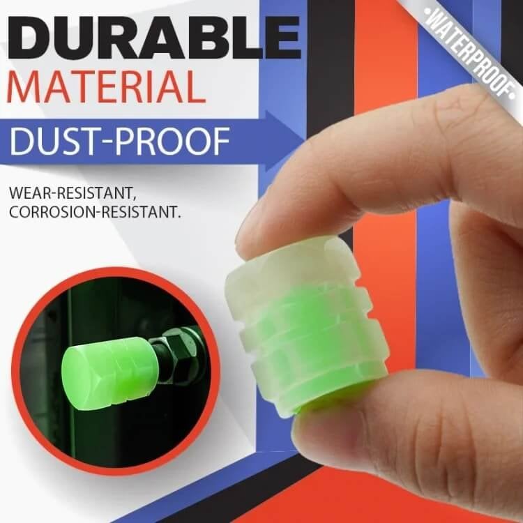 Glow-in-the-Dark Car Tire Valve Cap Set - Durable, Easy-to-Install, No-Tool-Required Accessories for Safe Night Driving - Perfect for Most Vehicle Tires